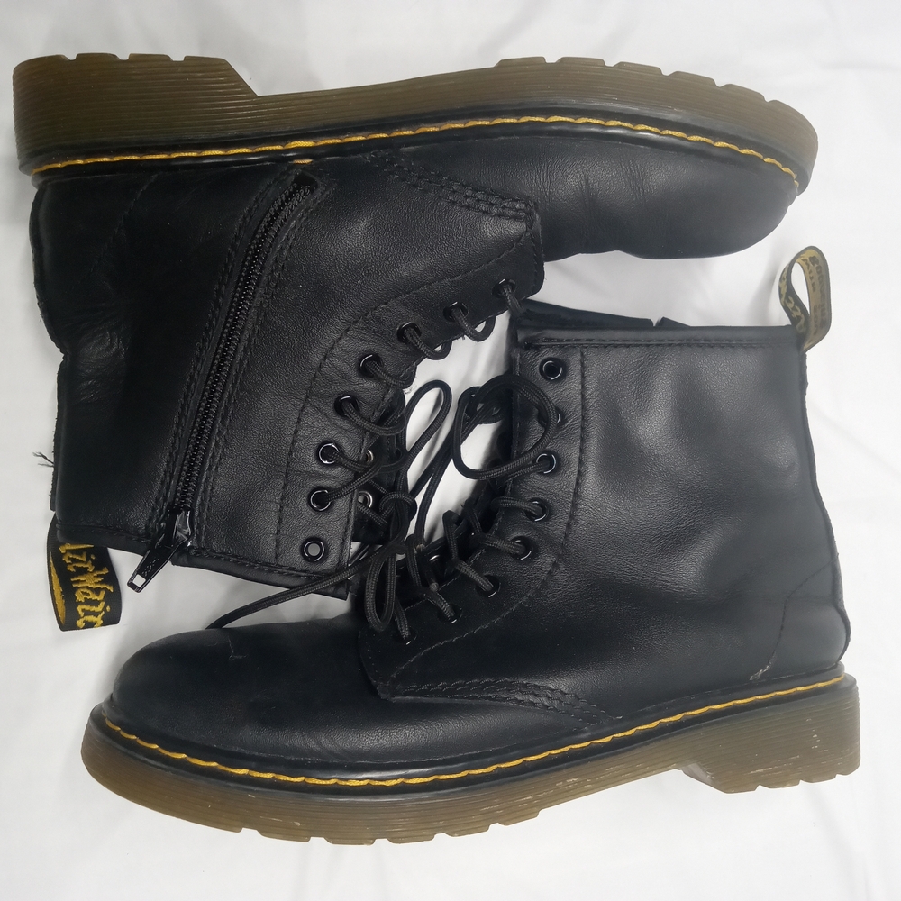 Dr Martens Air Waze Black Leather Lace-Up Side Zip Boots Size 4 Women's